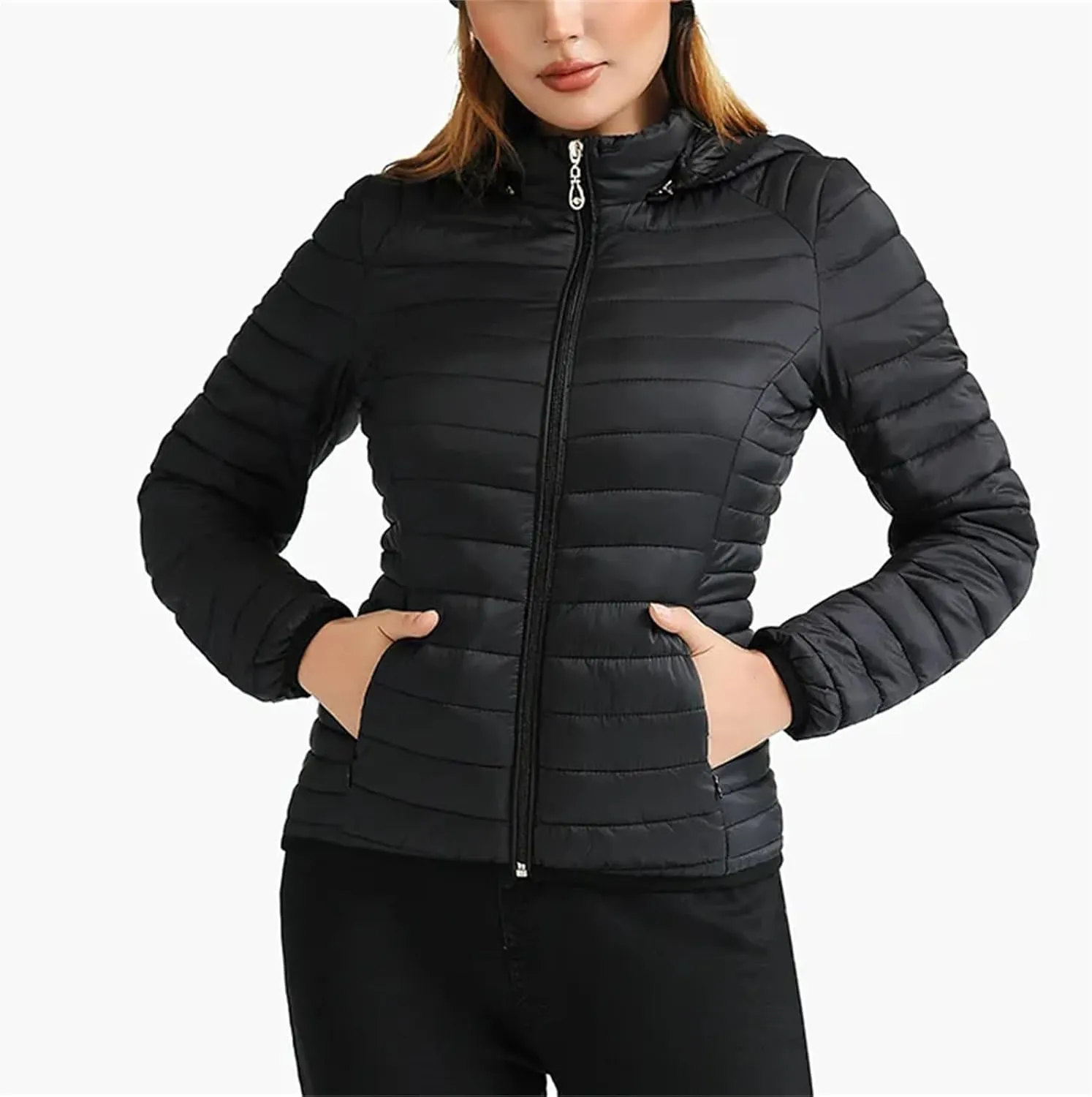 Winter Parka Lightweight Padded Puffer Jacket For Women Coat With Hood Outdoor Warm Lightweight Outwear