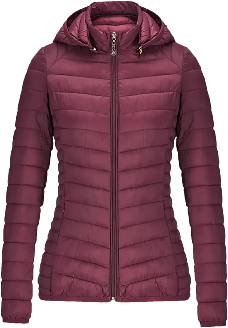 Winter Parka Lightweight Padded Puffer Jacket For Women Coat With Hood Outdoor Warm Lightweight Outwear