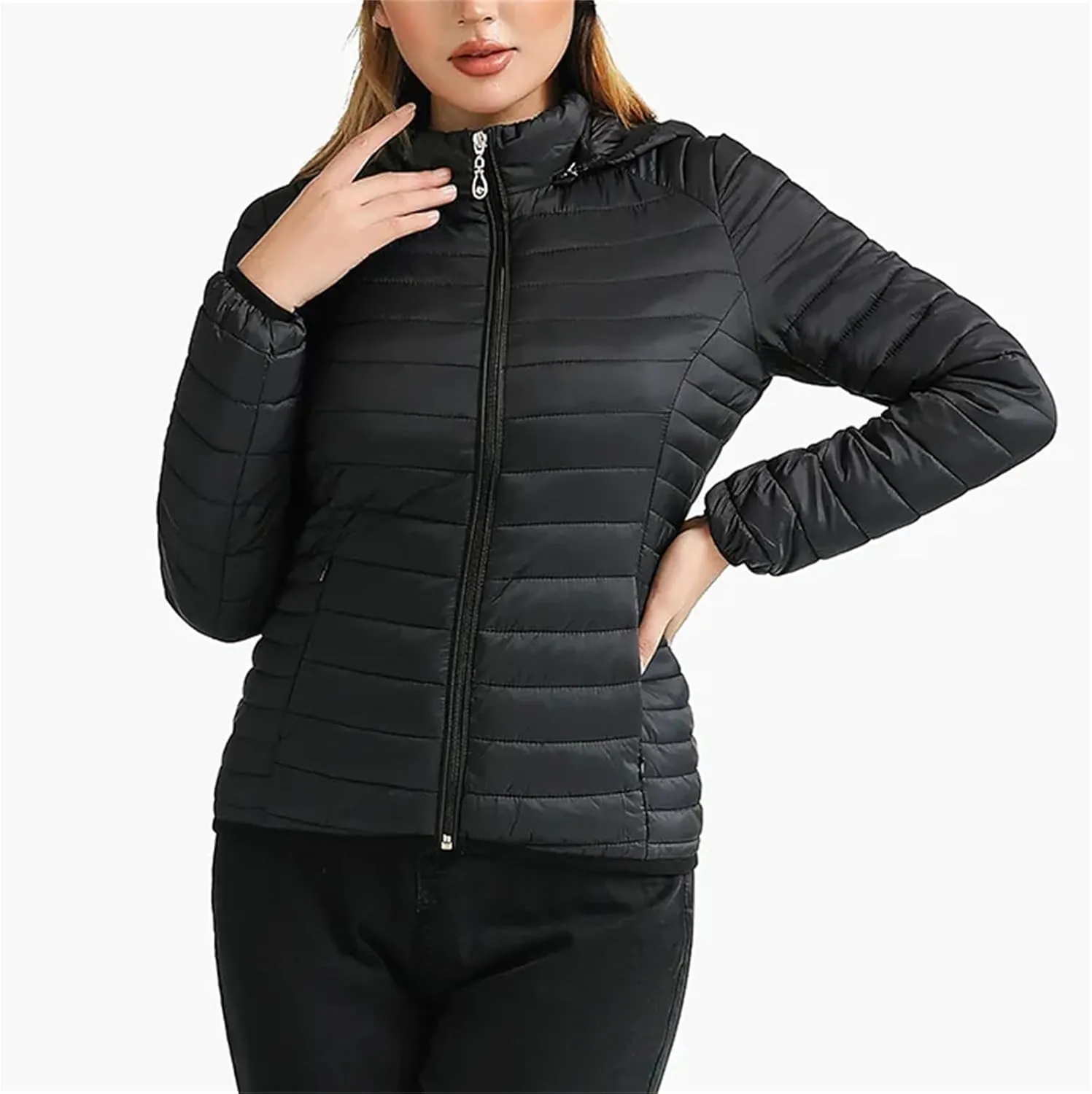 Winter Parka Lightweight Padded Puffer Jacket For Women Coat With Hood Outdoor Warm Lightweight Outwear