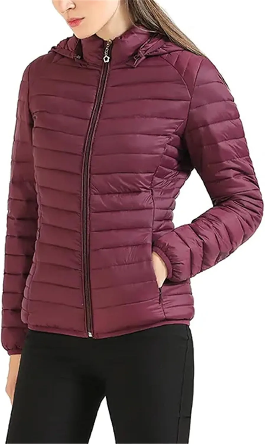 Winter Parka Lightweight Padded Puffer Jacket For Women Coat With Hood Outdoor Warm Lightweight Outwear