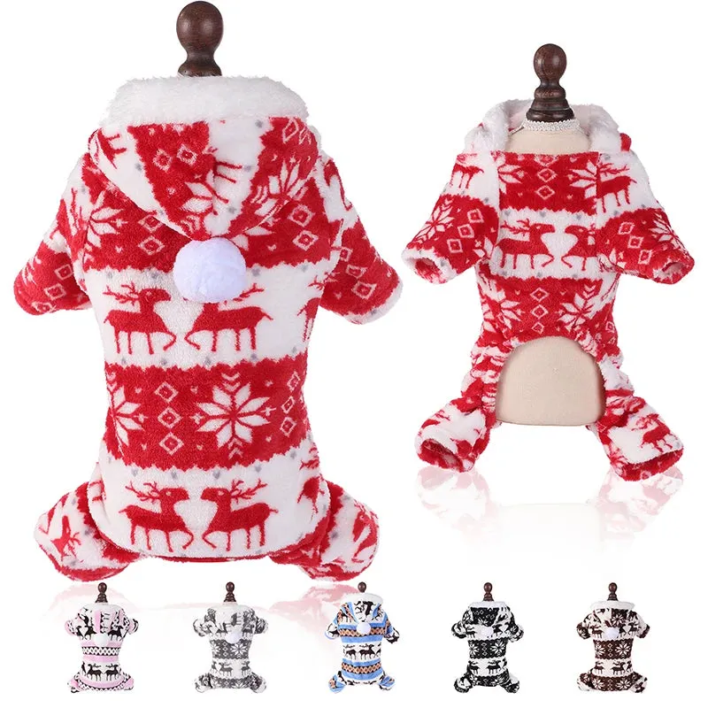 Winter Plush Dog Jumpsuit - Cozy Pet Pajamas for Small to Medium Dogs and Cats