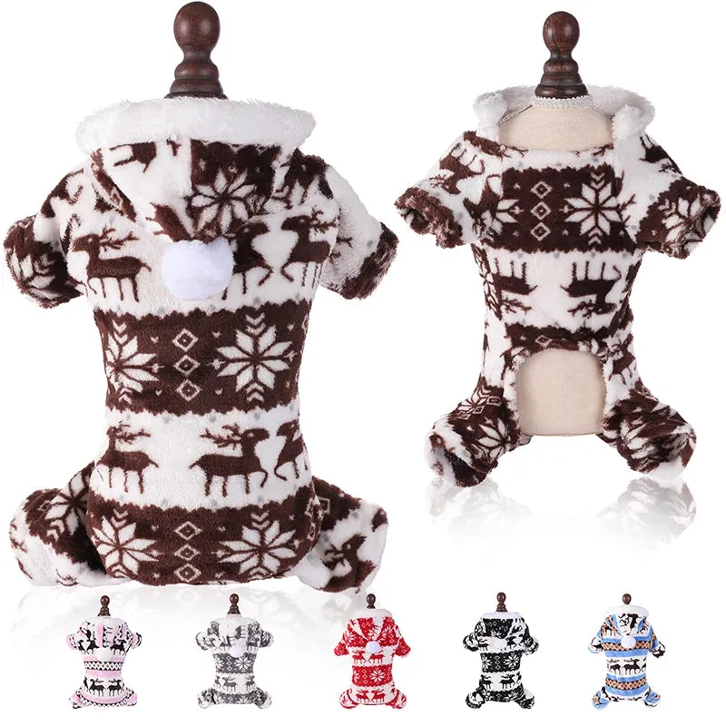 Winter Plush Dog Jumpsuit - Cozy Pet Pajamas for Small to Medium Dogs and Cats