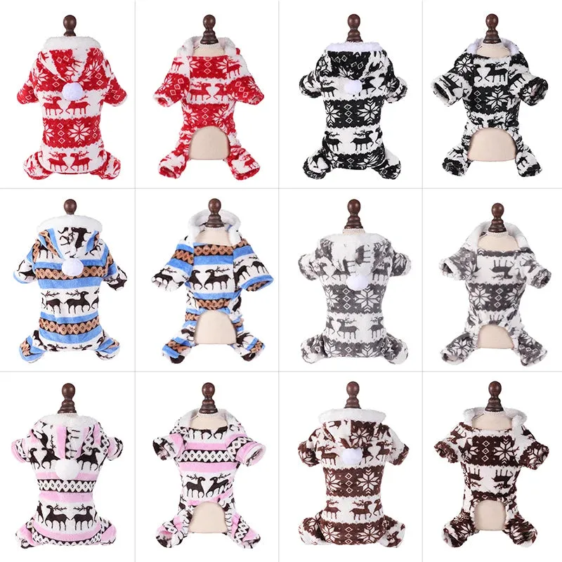 Winter Plush Dog Jumpsuit - Cozy Pet Pajamas for Small to Medium Dogs and Cats