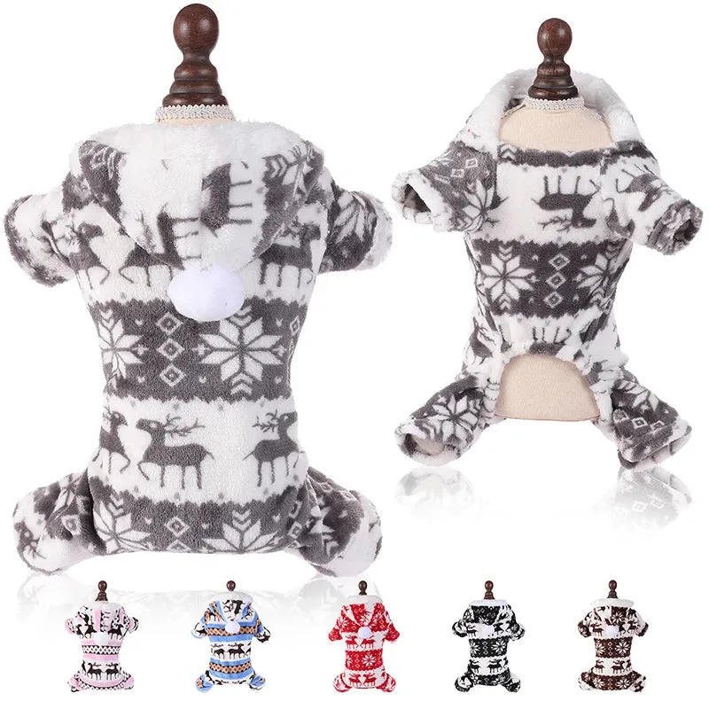 Winter Plush Dog Jumpsuit - Cozy Pet Pajamas for Small to Medium Dogs and Cats