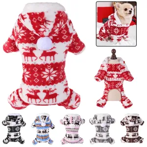 Winter Plush Dog Jumpsuit - Cozy Pet Pajamas for Small to Medium Dogs and Cats