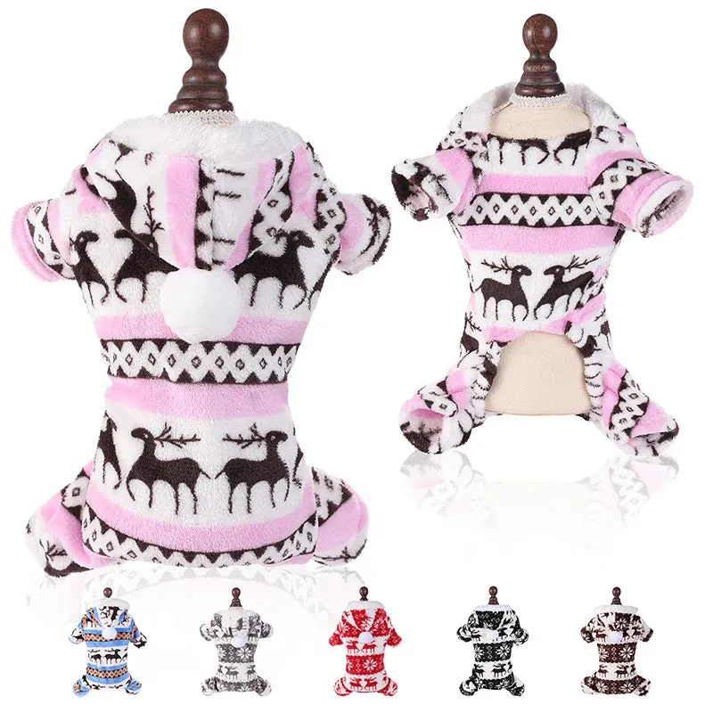 Winter Plush Dog Jumpsuit - Cozy Pet Pajamas for Small to Medium Dogs and Cats