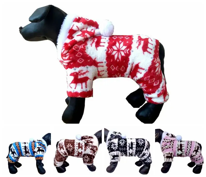 Winter Plush Dog Jumpsuit - Cozy Pet Pajamas for Small to Medium Dogs and Cats