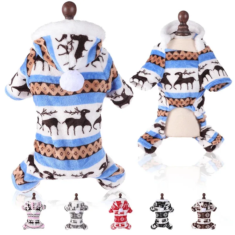 Winter Plush Dog Jumpsuit - Cozy Pet Pajamas for Small to Medium Dogs and Cats