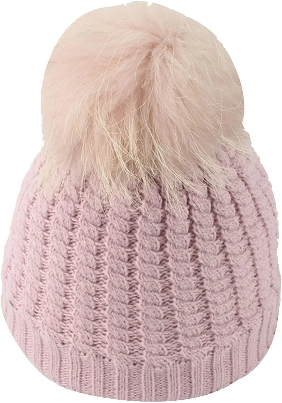 Winter Women Beanie Hat Cotton Lined Knit Fur Pom Skull Beanie Hat Snow Cuff Beanie Ski Cap