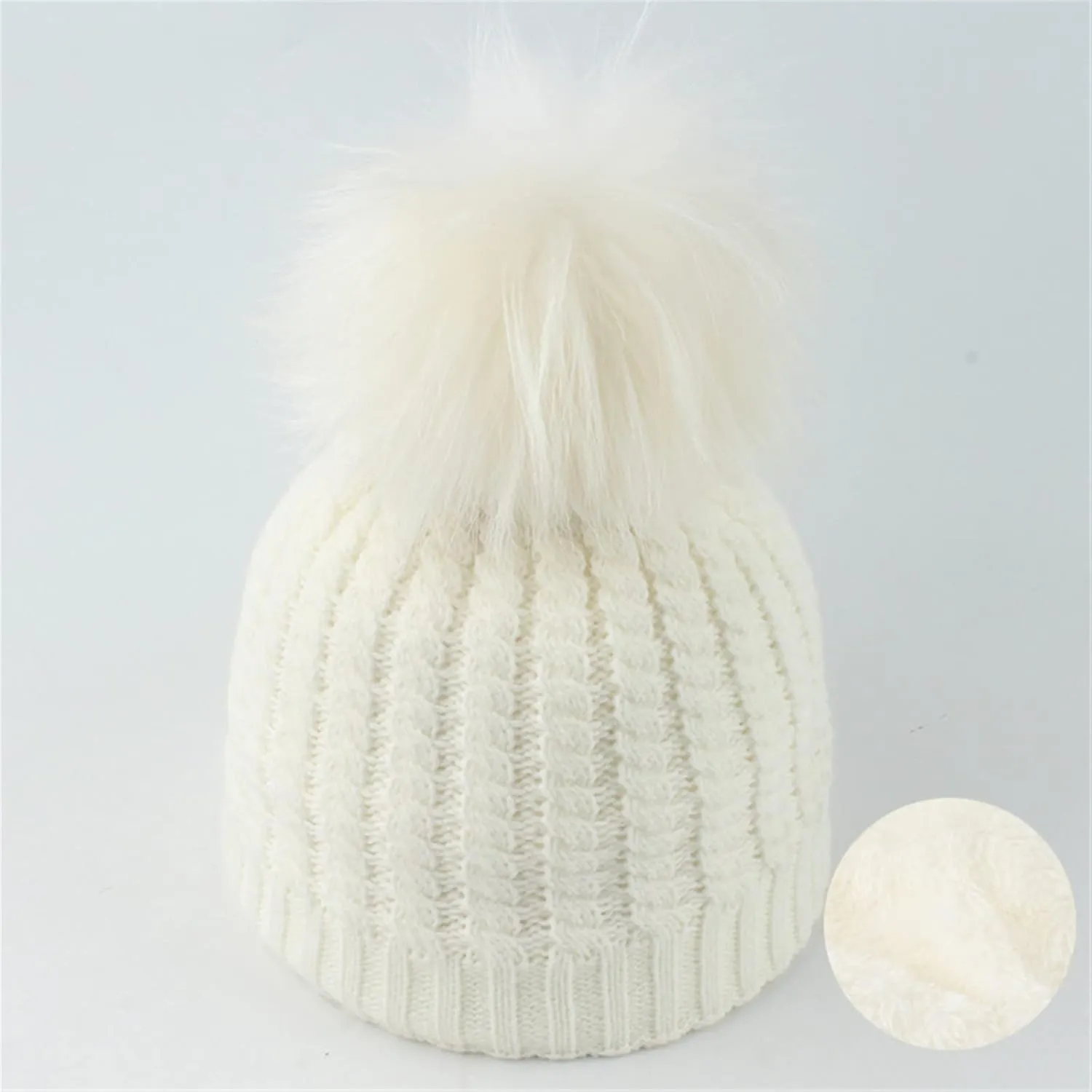 Winter Women Beanie Hat Cotton Lined Knit Fur Pom Skull Beanie Hat Snow Cuff Beanie Ski Cap