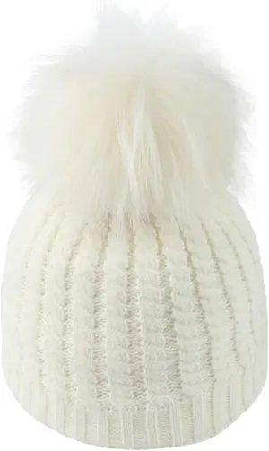 Winter Women Beanie Hat Cotton Lined Knit Fur Pom Skull Beanie Hat Snow Cuff Beanie Ski Cap