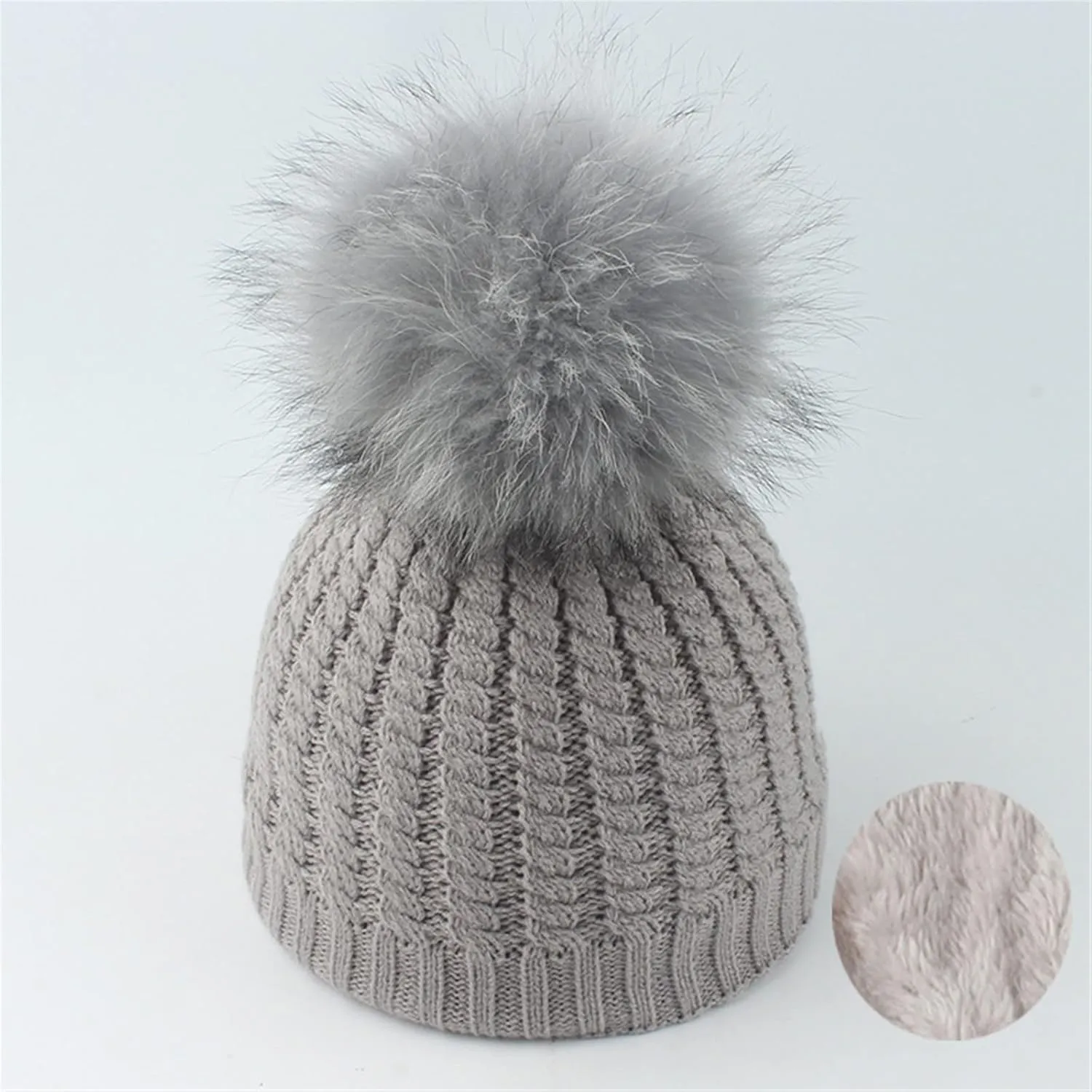 Winter Women Beanie Hat Cotton Lined Knit Fur Pom Skull Beanie Hat Snow Cuff Beanie Ski Cap