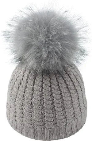 Winter Women Beanie Hat Cotton Lined Knit Fur Pom Skull Beanie Hat Snow Cuff Beanie Ski Cap