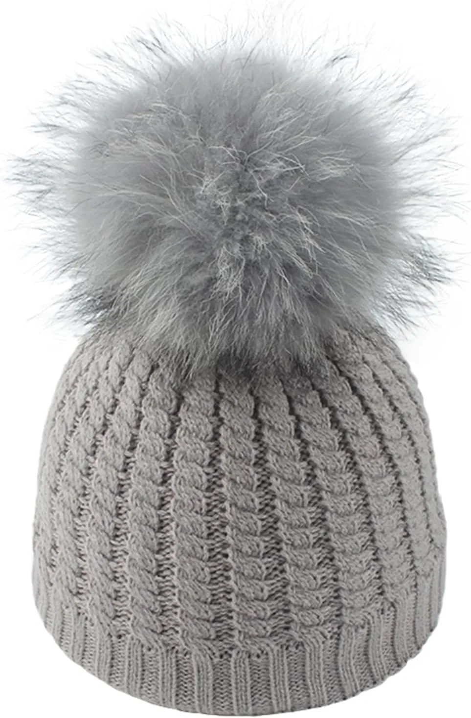 Winter Women Beanie Hat Cotton Lined Knit Fur Pom Skull Beanie Hat Snow Cuff Beanie Ski Cap
