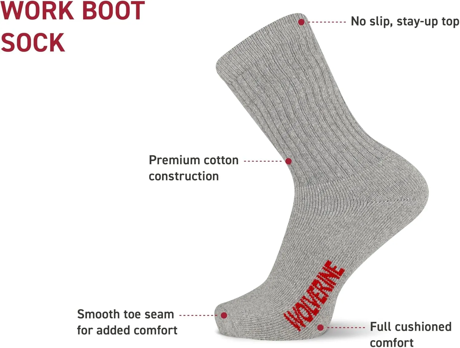 Wolverine Men's Cotton Boot Crew Socks with Breathable Cotton Cushioning (4 Pairs)
