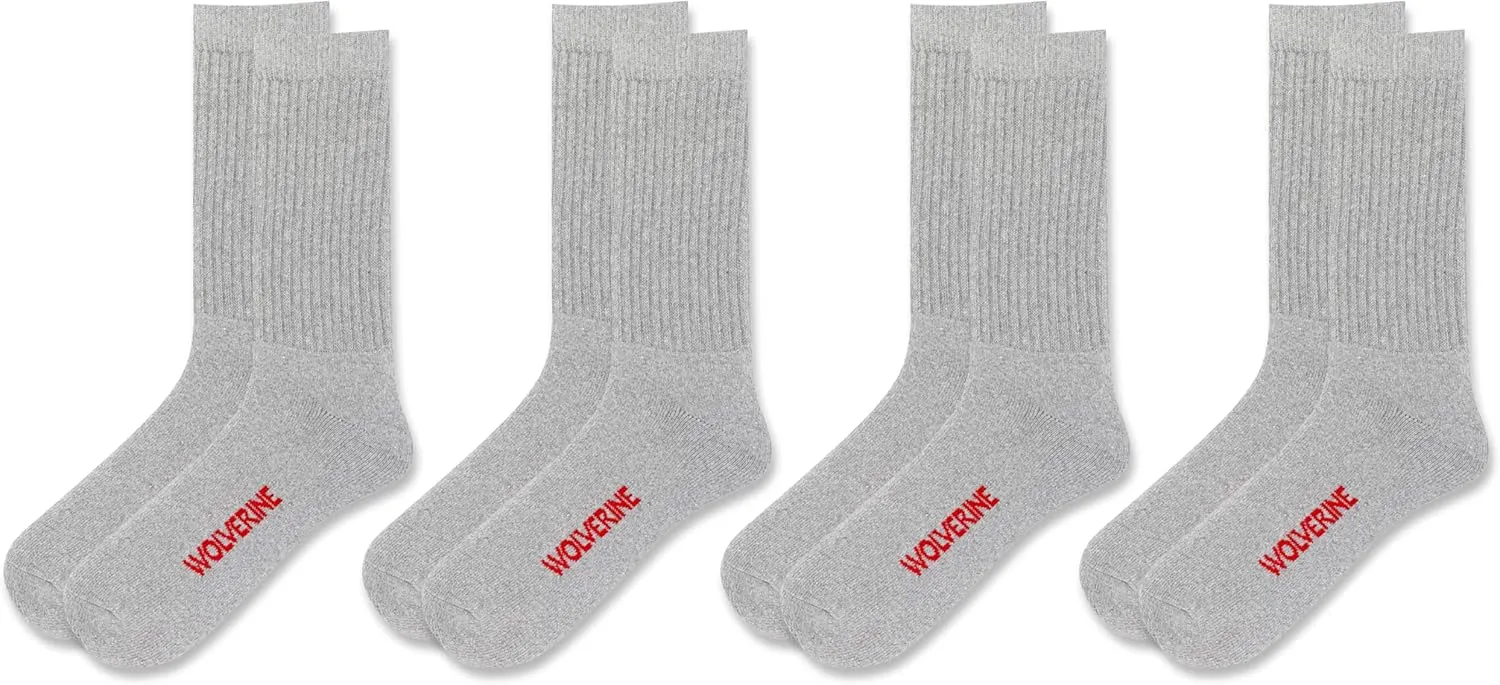 Wolverine Men's Cotton Boot Crew Socks with Breathable Cotton Cushioning (4 Pairs)