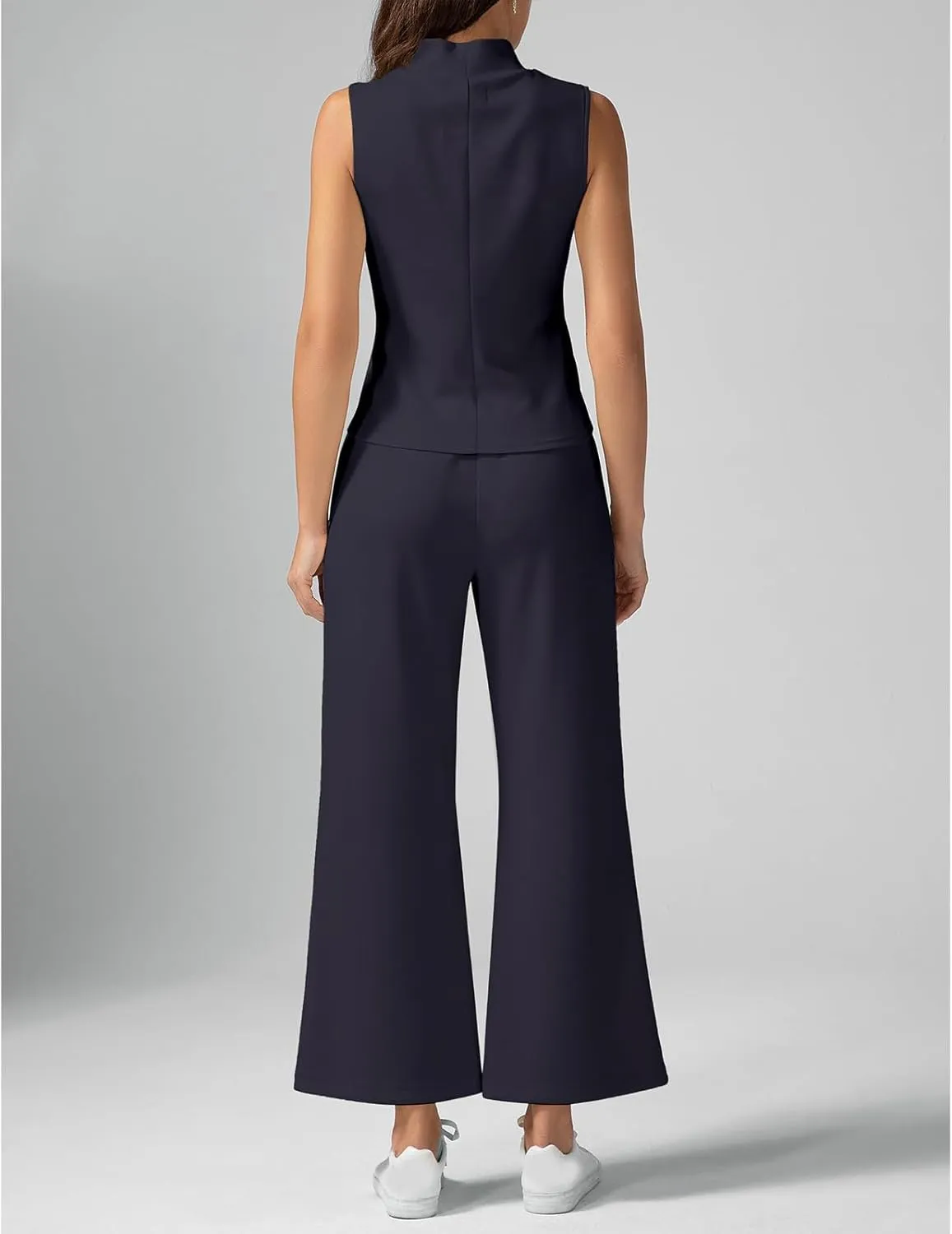 Women 2 Piece Set Sleeveless Turtleneck Tank Top Tracksuit Casual Drawstring Wide Leg Pants Matching Sweatsuit Outfit