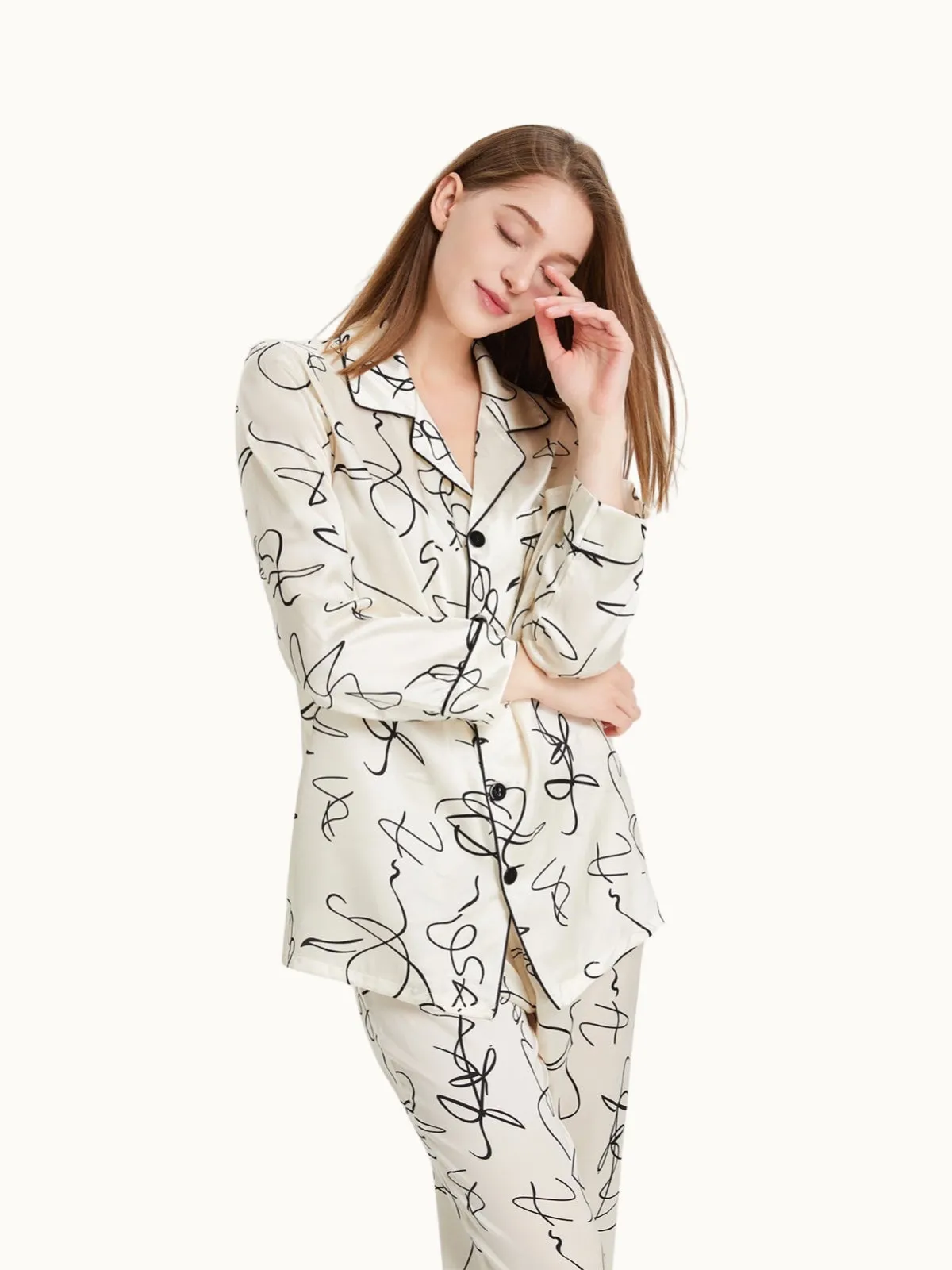Women Artistic Graffiti Printed Silk Pajamas Set