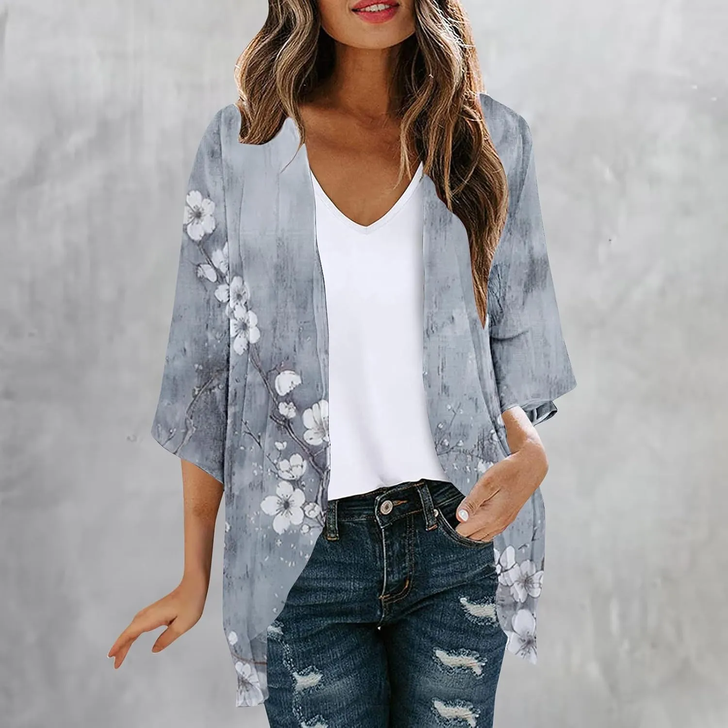 Women Cardigans Lightweight 3/4 Length Sleeve Sweaters Lounge Fashion Lightweight Summer Plus Size Outerwear Clothes