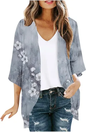 Women Cardigans Lightweight 3/4 Length Sleeve Sweaters Lounge Fashion Lightweight Summer Plus Size Outerwear Clothes