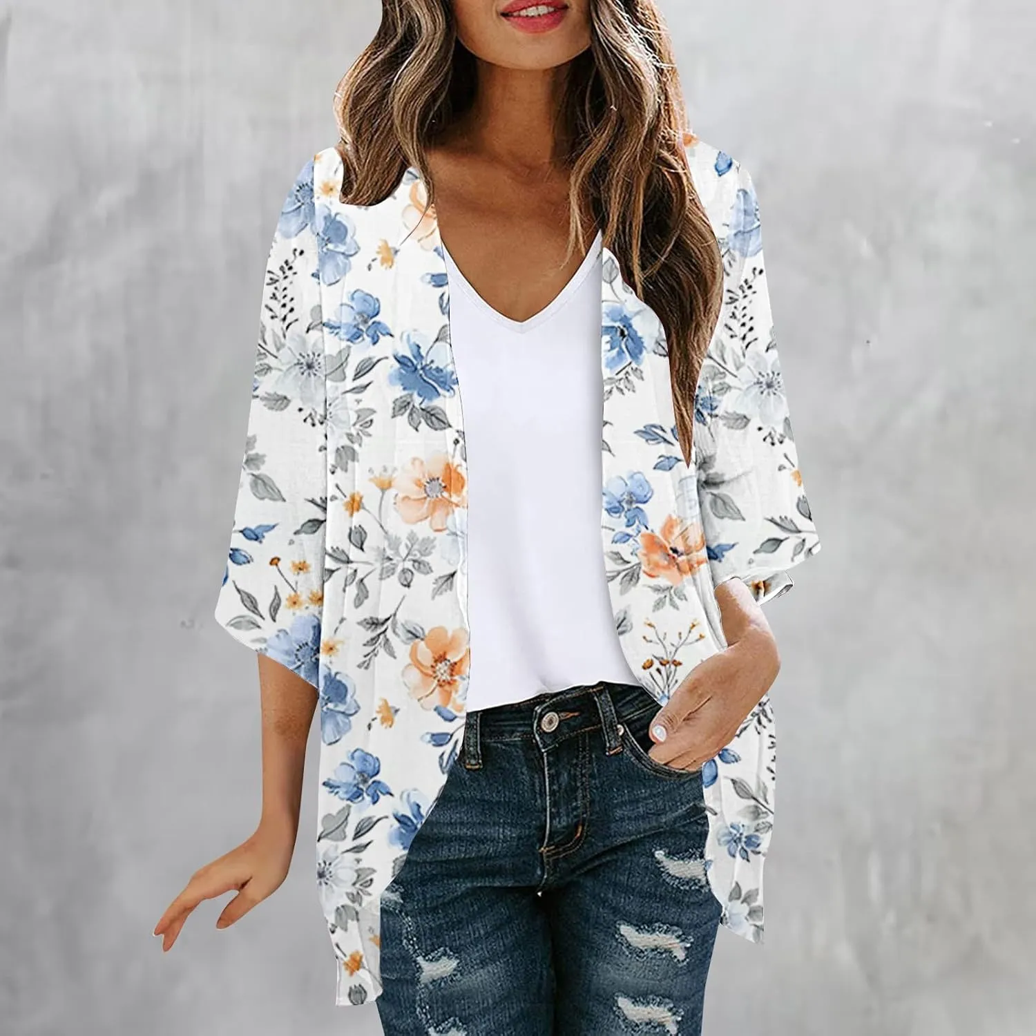 Women Cardigans Lightweight 3/4 Length Sleeve Sweaters Lounge Fashion Lightweight Summer Plus Size Outerwear Clothes