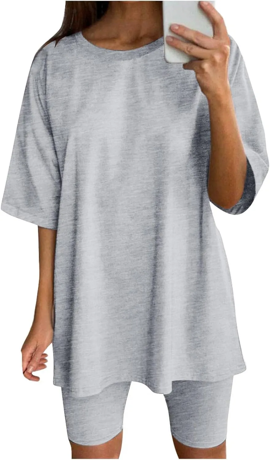 Women Cotton Lounge Sets Oversized Summer T Shirts and Biker Short Set 2 Piece Loungewear Matching Outfits
