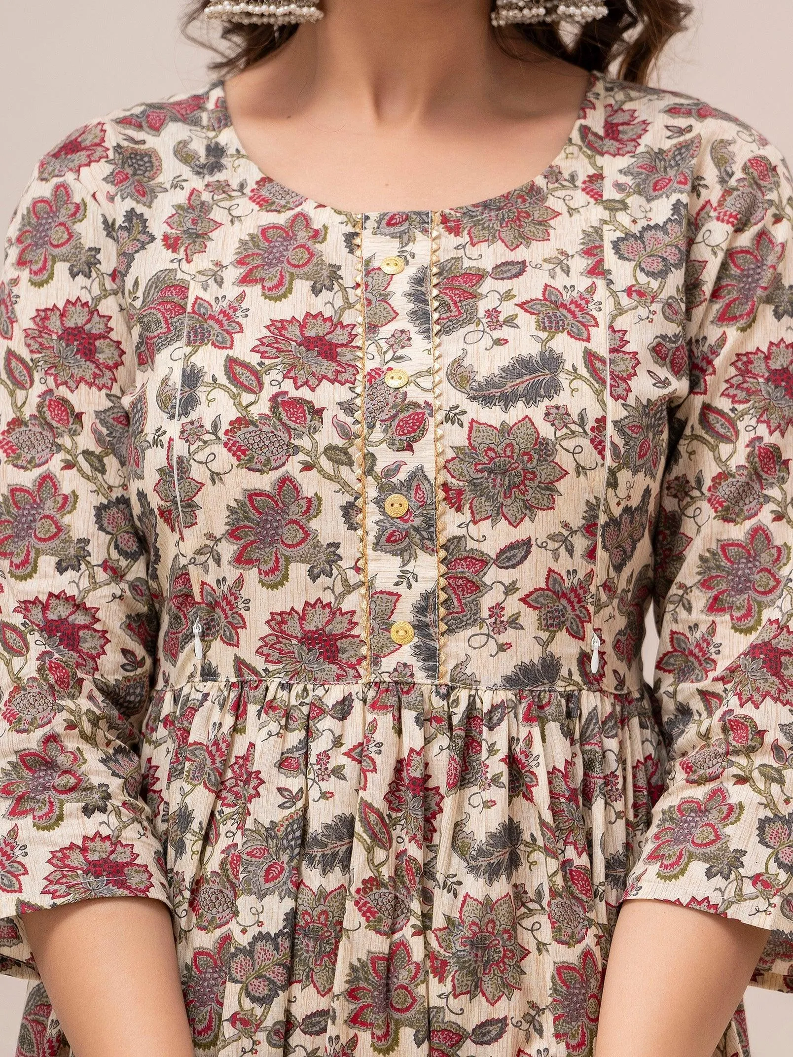 Women Floral Printed Maternity Cotton Maxi Dress - SHKUP1296