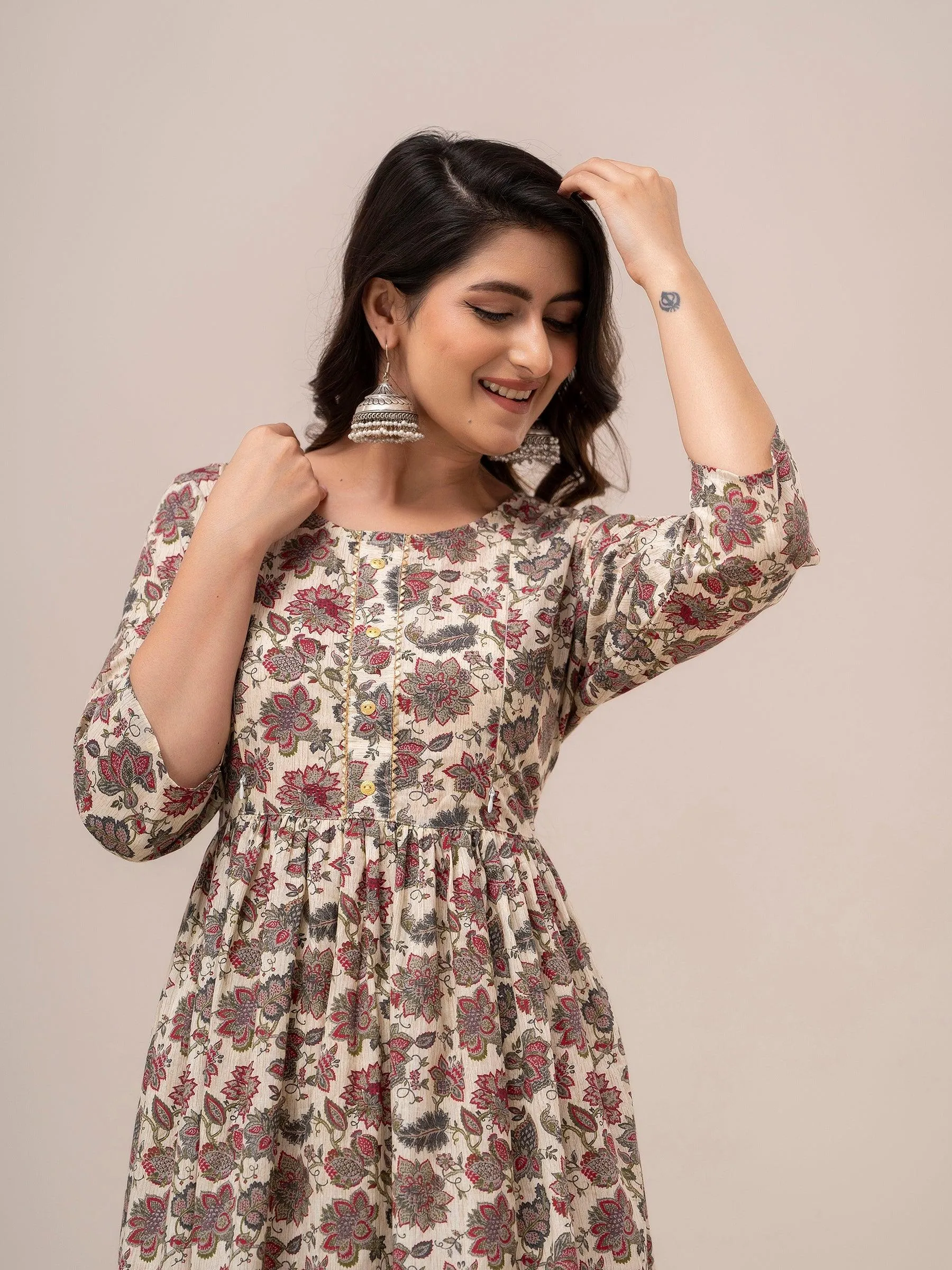 Women Floral Printed Maternity Cotton Maxi Dress - SHKUP1296