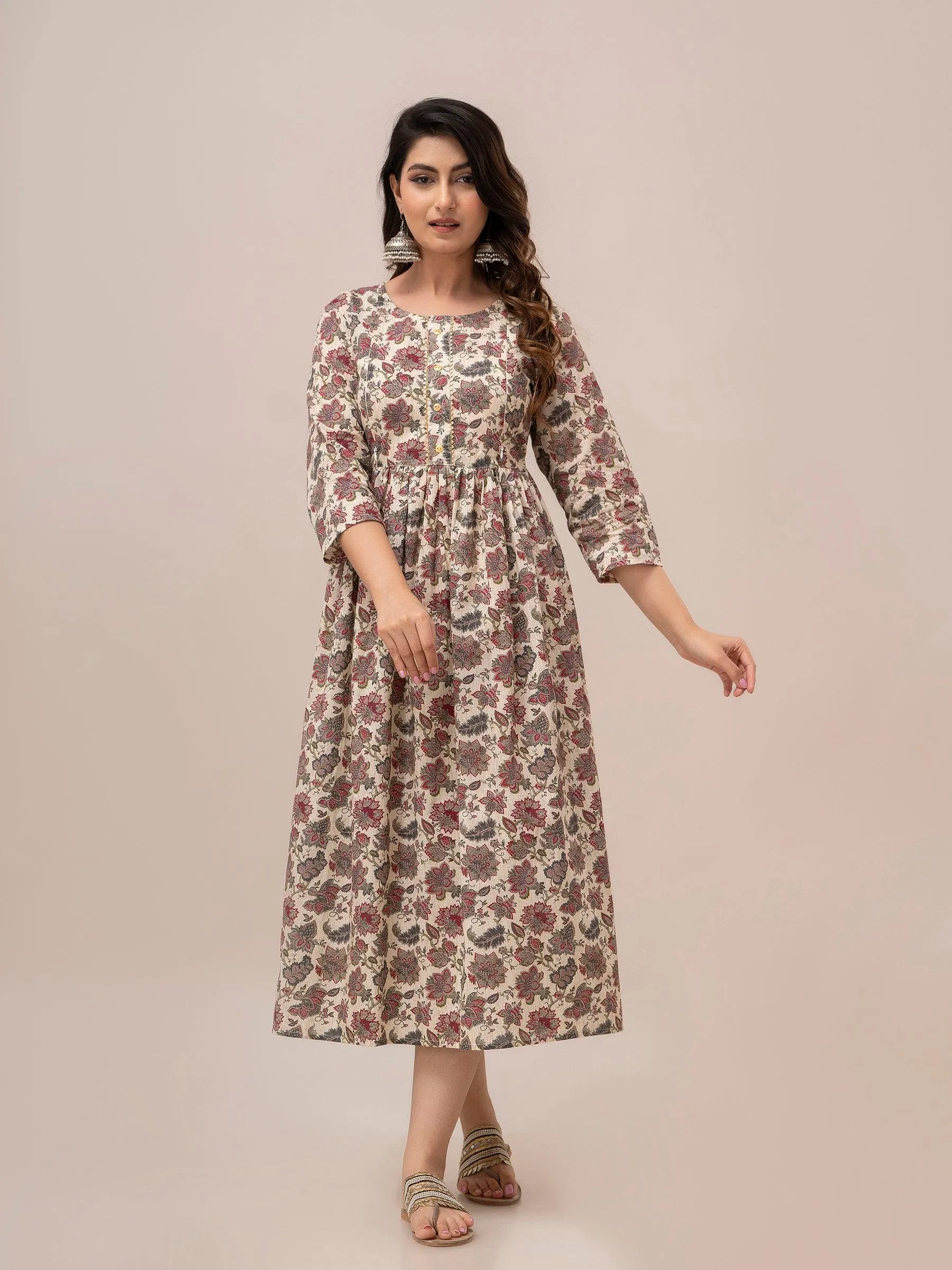 Women Floral Printed Maternity Cotton Maxi Dress - SHKUP1296