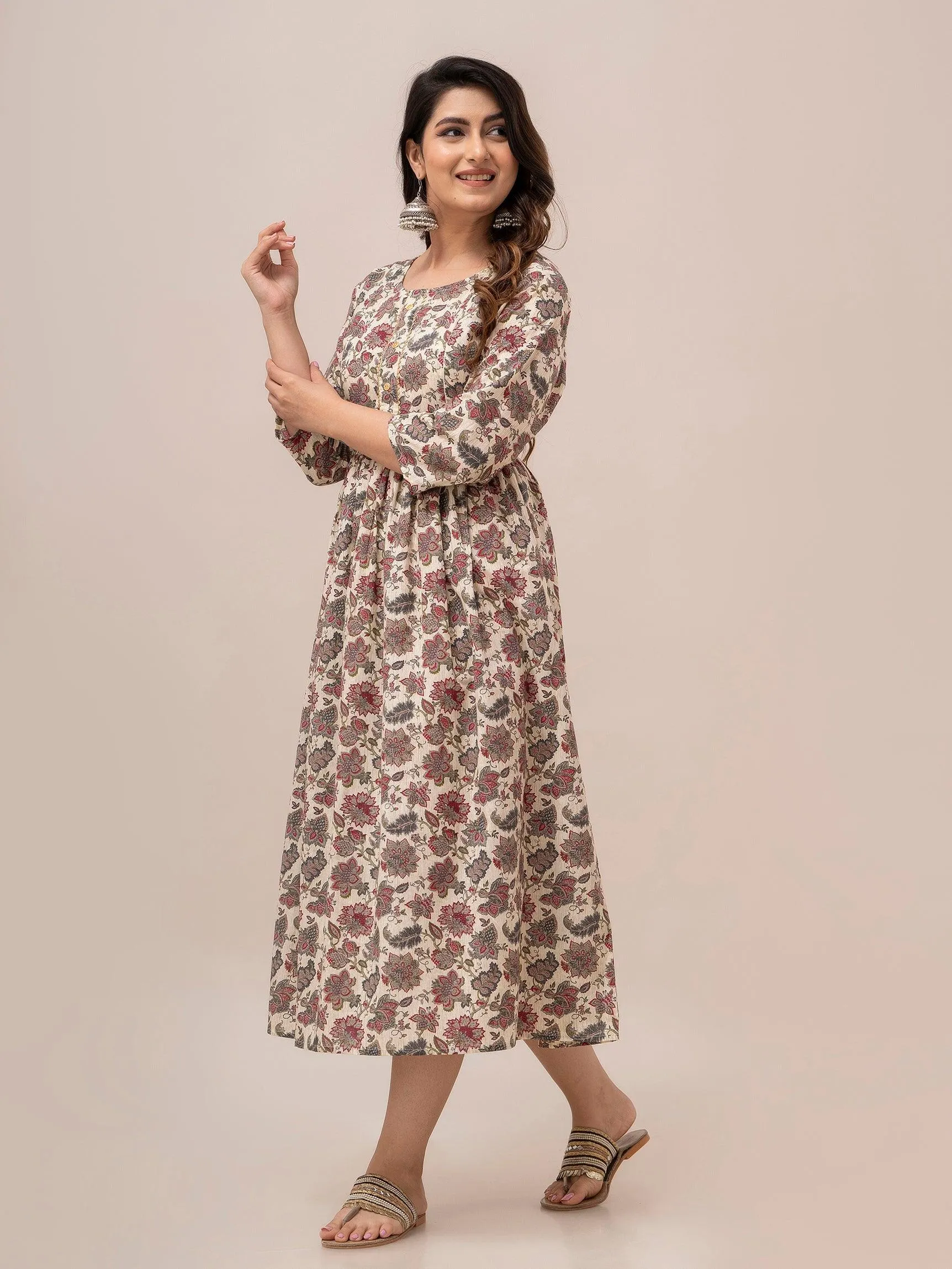 Women Floral Printed Maternity Cotton Maxi Dress - SHKUP1296