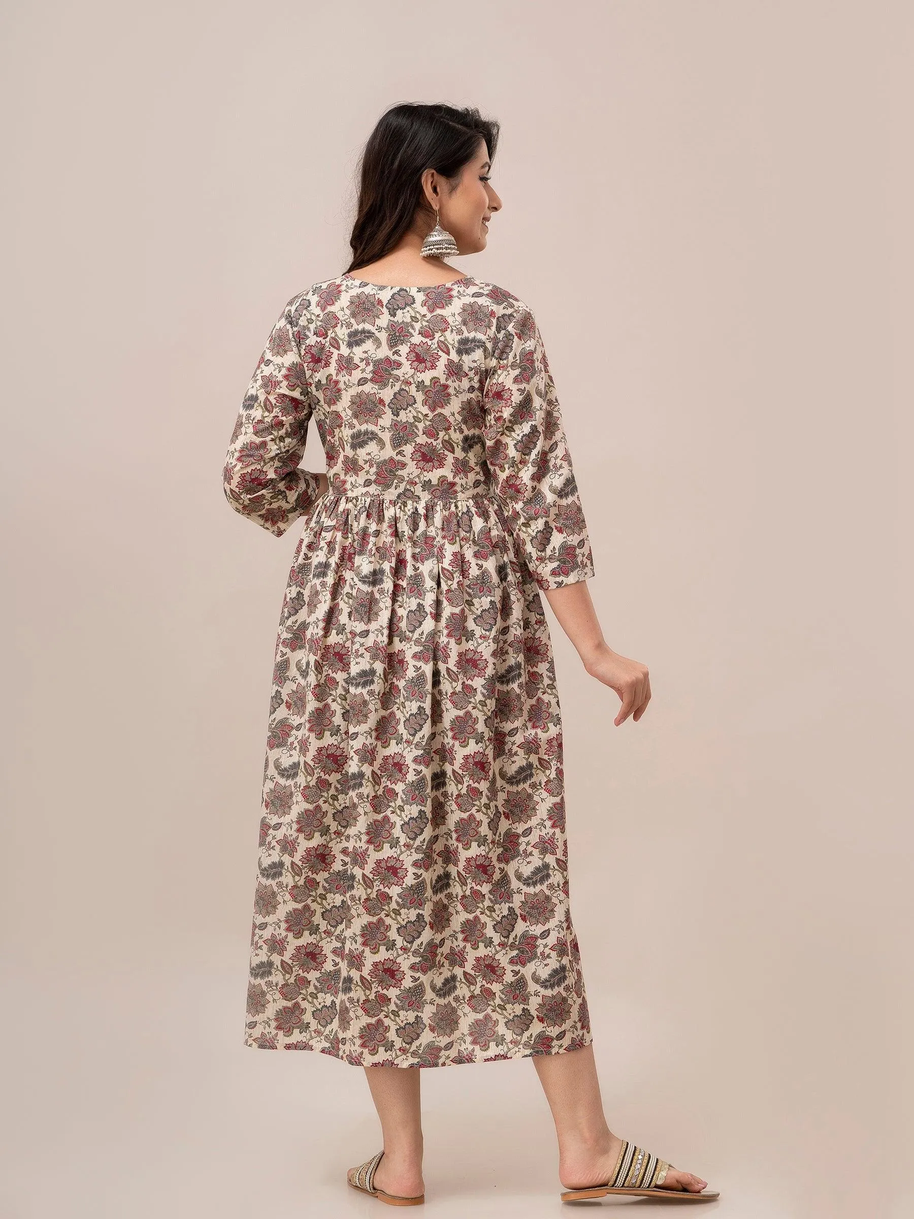 Women Floral Printed Maternity Cotton Maxi Dress - SHKUP1296