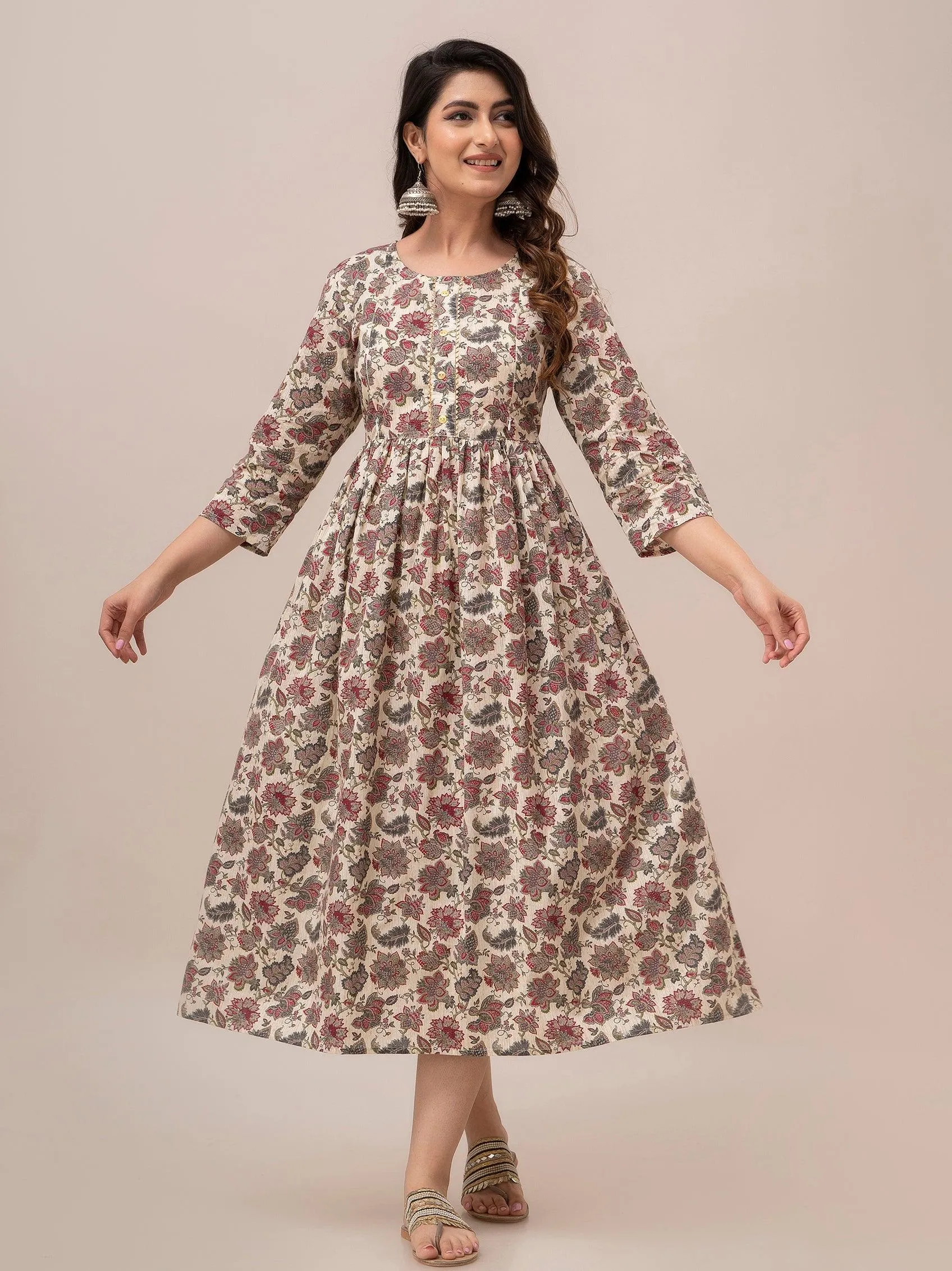 Women Floral Printed Maternity Cotton Maxi Dress - SHKUP1296