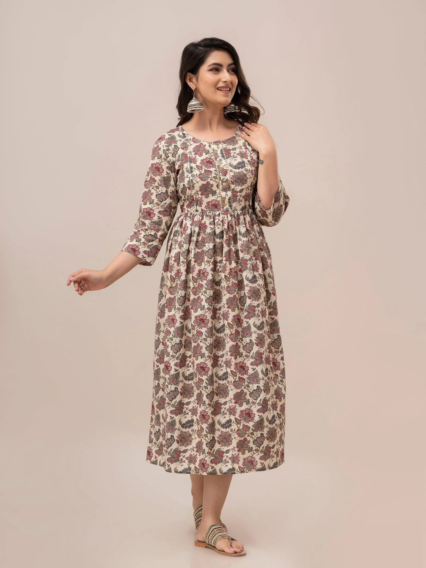 Women Floral Printed Maternity Cotton Maxi Dress - SHKUP1296