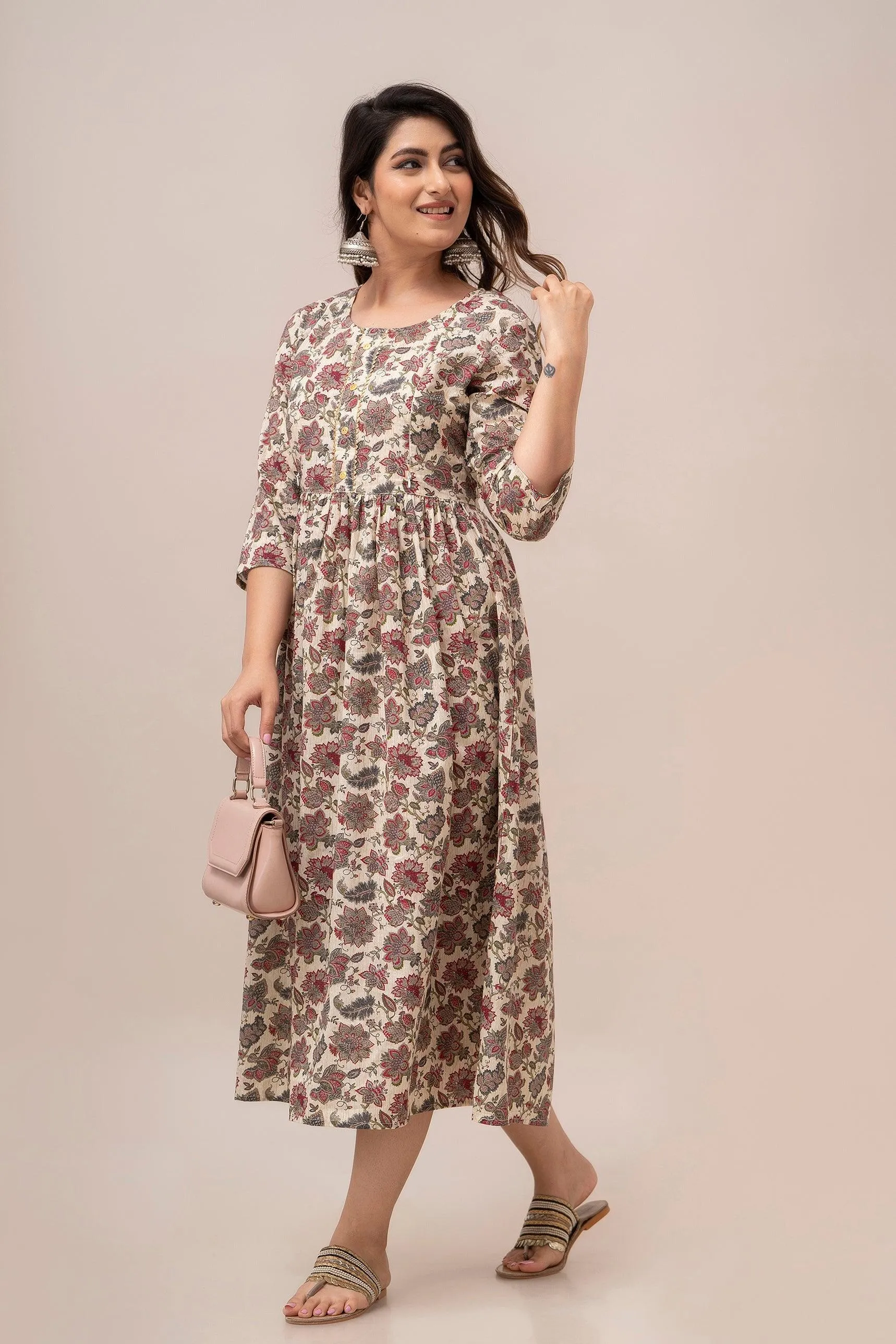Women Floral Printed Maternity Cotton Maxi Dress - SHKUP1296