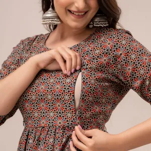 Women Floral Printed Maternity Cotton Maxi Dress - SHKUP1299