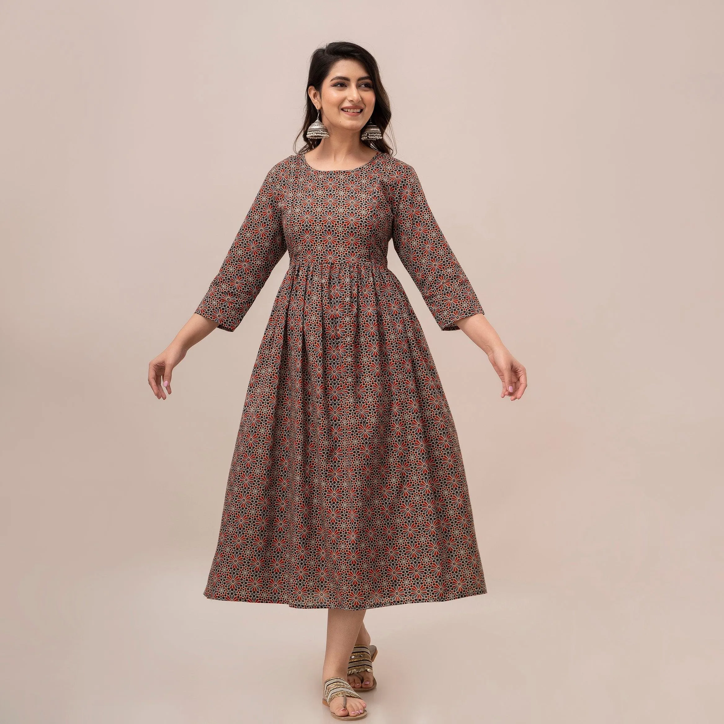 Women Floral Printed Maternity Cotton Maxi Dress - SHKUP1299