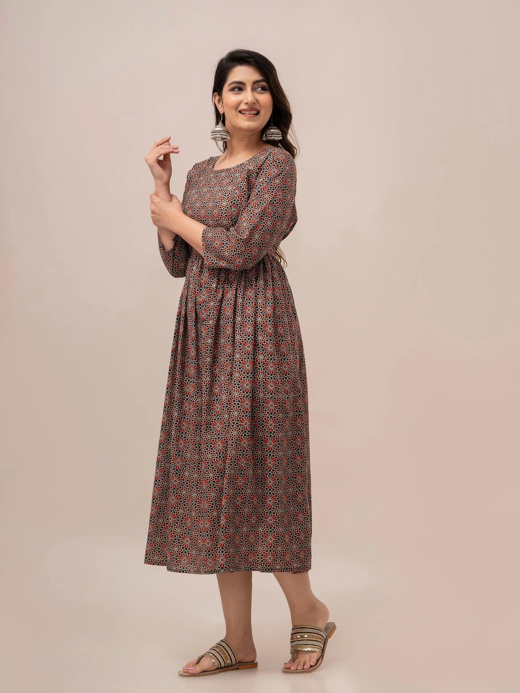 Women Floral Printed Maternity Cotton Maxi Dress - SHKUP1299
