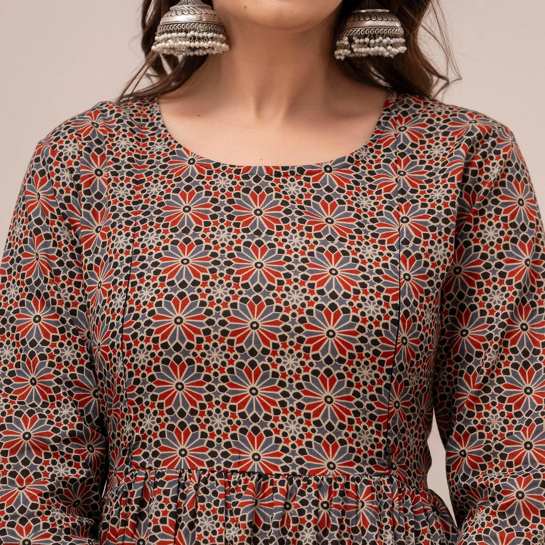 Women Floral Printed Maternity Cotton Maxi Dress - SHKUP1299