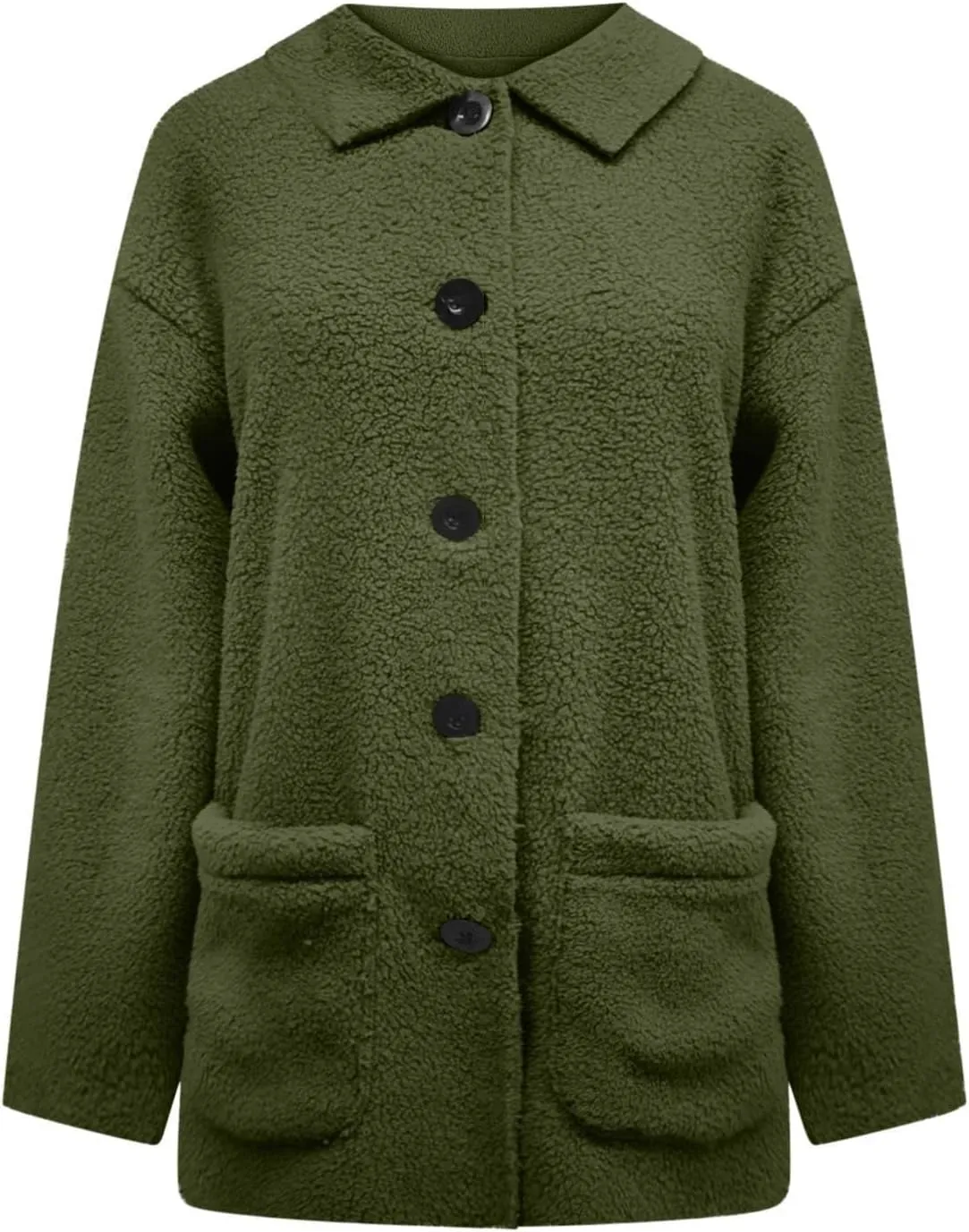 Women Fuzzy Fleece Jackets Warm Sherpa Cardigan Open Front Fleece Coat Long Sleeve Button Down Jacket Casual Winter Coat