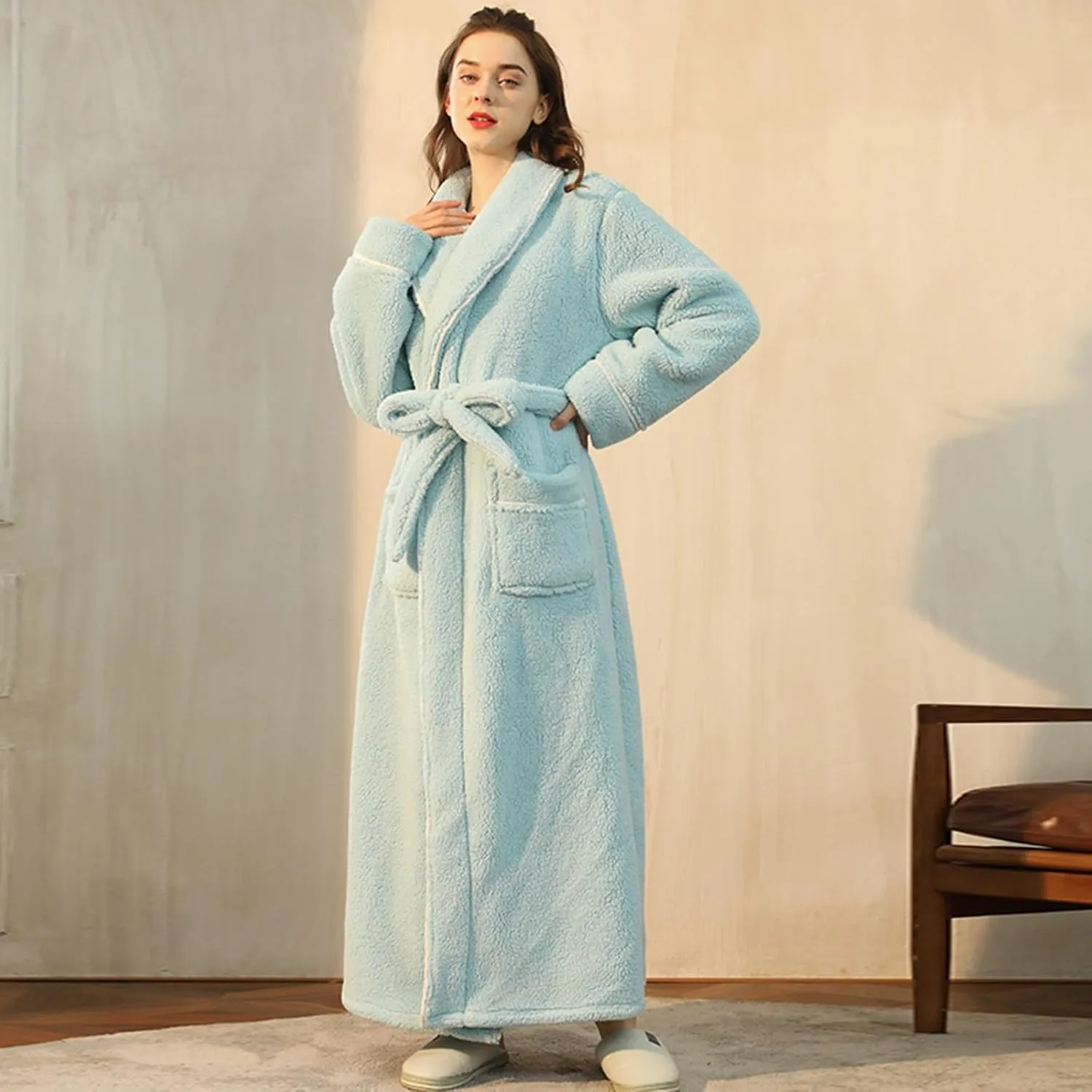 Women Lightweight Fleece Robe Comfortable Bathrobe for Women Loose Loungewear Warm Robe and Slippers Set Women