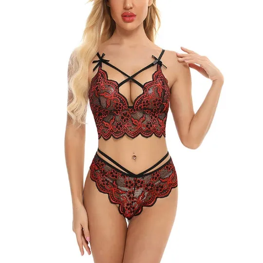 Women Lingerie Set Lace Bra and Panty Sets Strappy 2 Piece