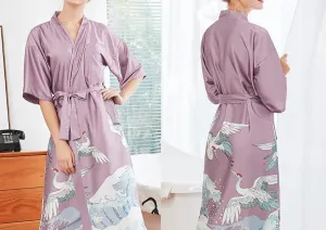 Women Nightgown Kimono Robes | Crane pattern