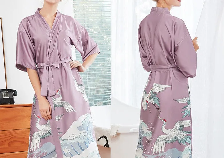 Women Nightgown Kimono Robes | Crane pattern