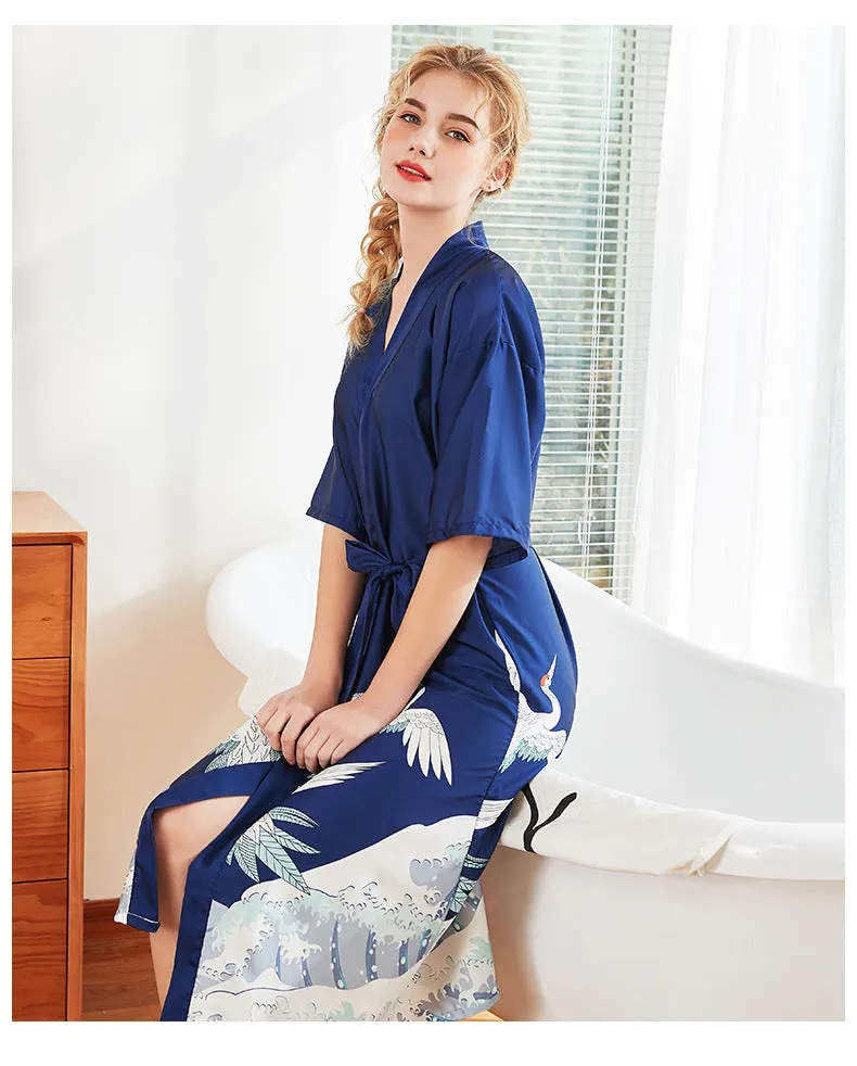 Women Nightgown Kimono Robes | Crane pattern