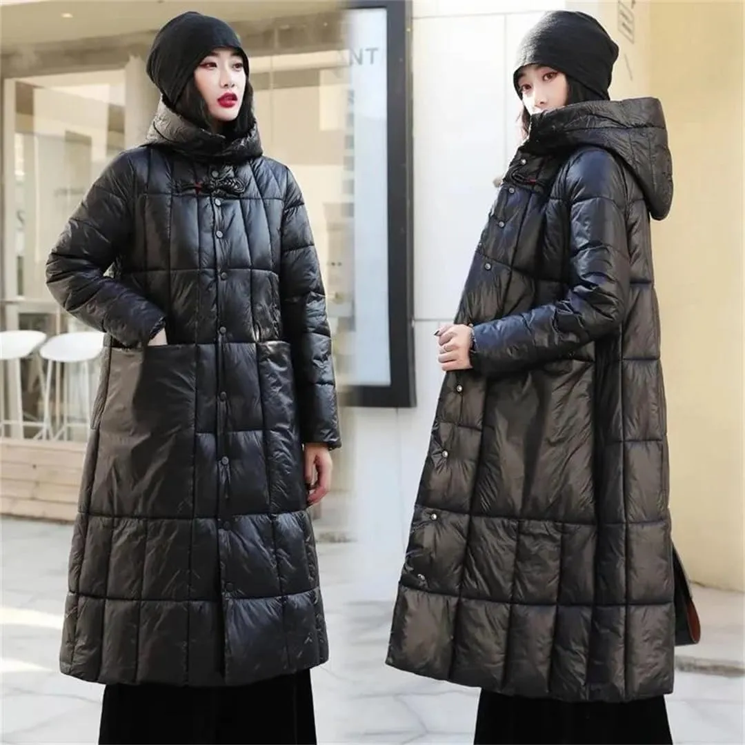 Women Padded Puffer Parkas Winter Jacket Vintage Hooded Down Cotton Coat Cotton Clothes