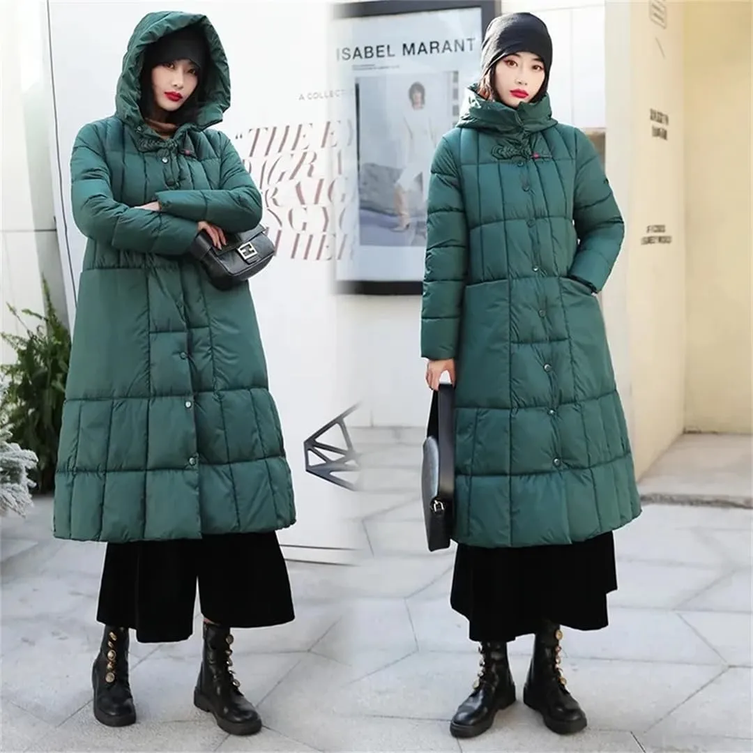 Women Padded Puffer Parkas Winter Jacket Vintage Hooded Down Cotton Coat Cotton Clothes