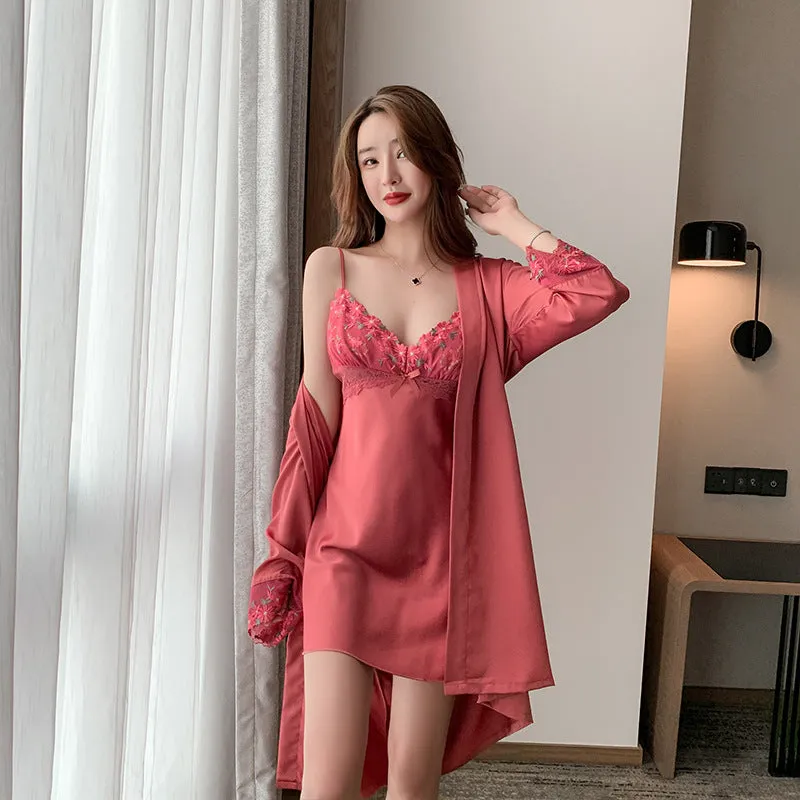 Women Padded Thin Lace Popular Strap Silk Pyjamas Sexy Pajamas Sleepwear