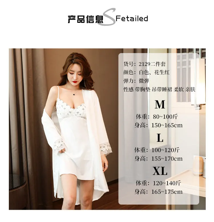 Women Padded Thin Lace Popular Strap Silk Pyjamas Sexy Pajamas Sleepwear