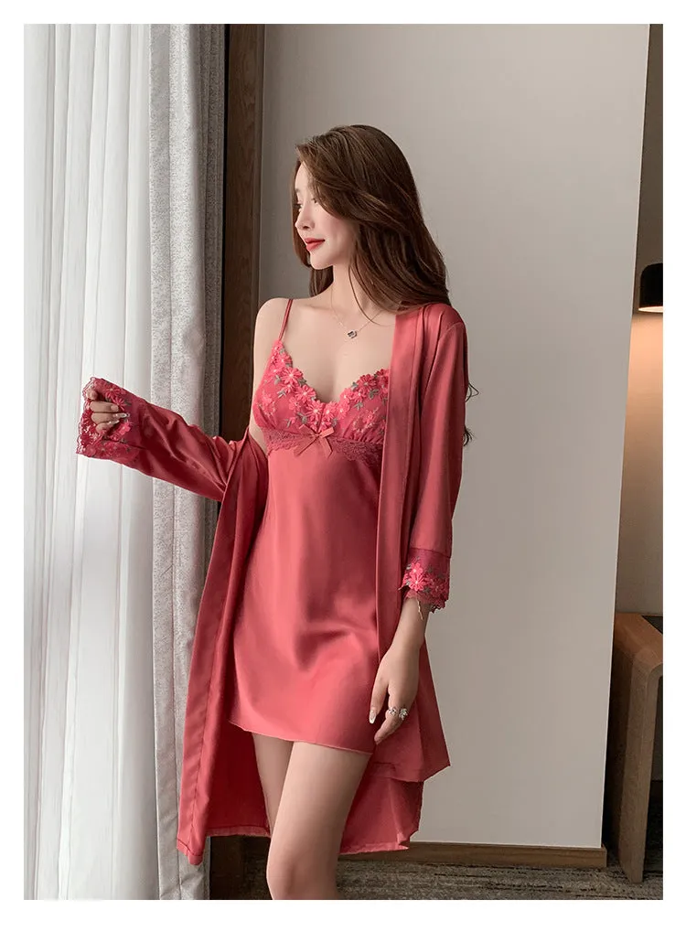 Women Padded Thin Lace Popular Strap Silk Pyjamas Sexy Pajamas Sleepwear