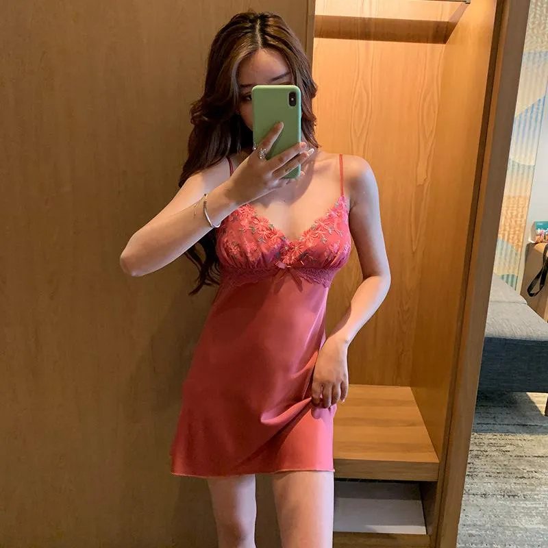 Women Padded Thin Lace Popular Strap Silk Pyjamas Sexy Pajamas Sleepwear